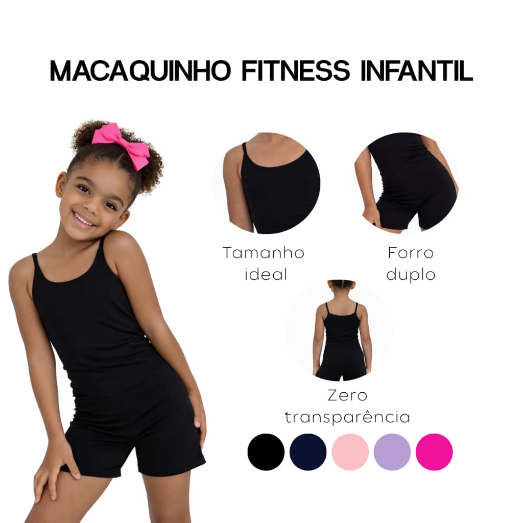 Macaquinho Ginástica Infantil Feminino Fitness Lycra Esporte Menina