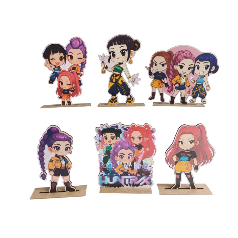 Kit Display de Mesa 6 Peças Para Festa Guerreiras do K Pop Cute, Huntrix MDF