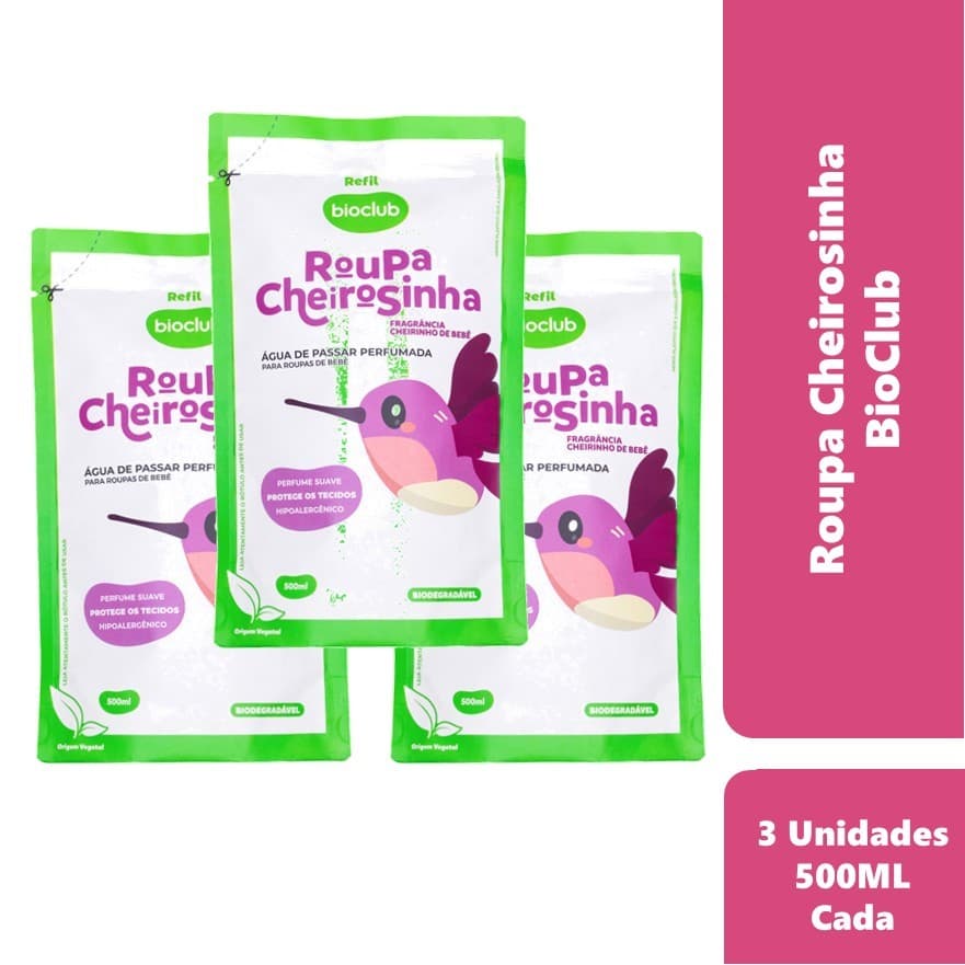 3 Refil Roupa Cheirosinha Água de Passar Roupa de Bebê 500ml