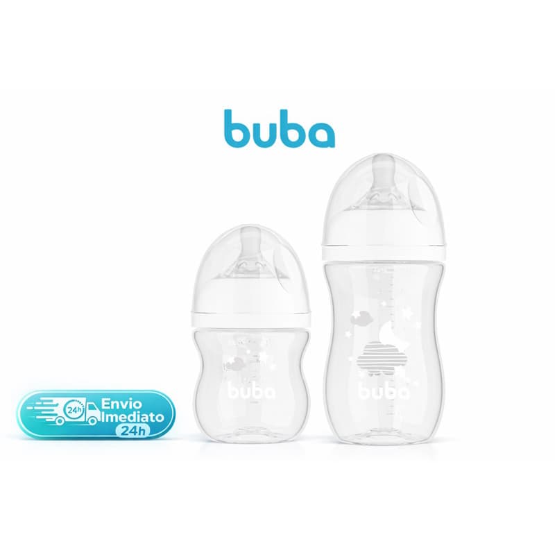 Kit 2 Mamadeiras Buba Easy Flow 120ml e 270ml Anticólica Branca Nuvem BPA Free Original