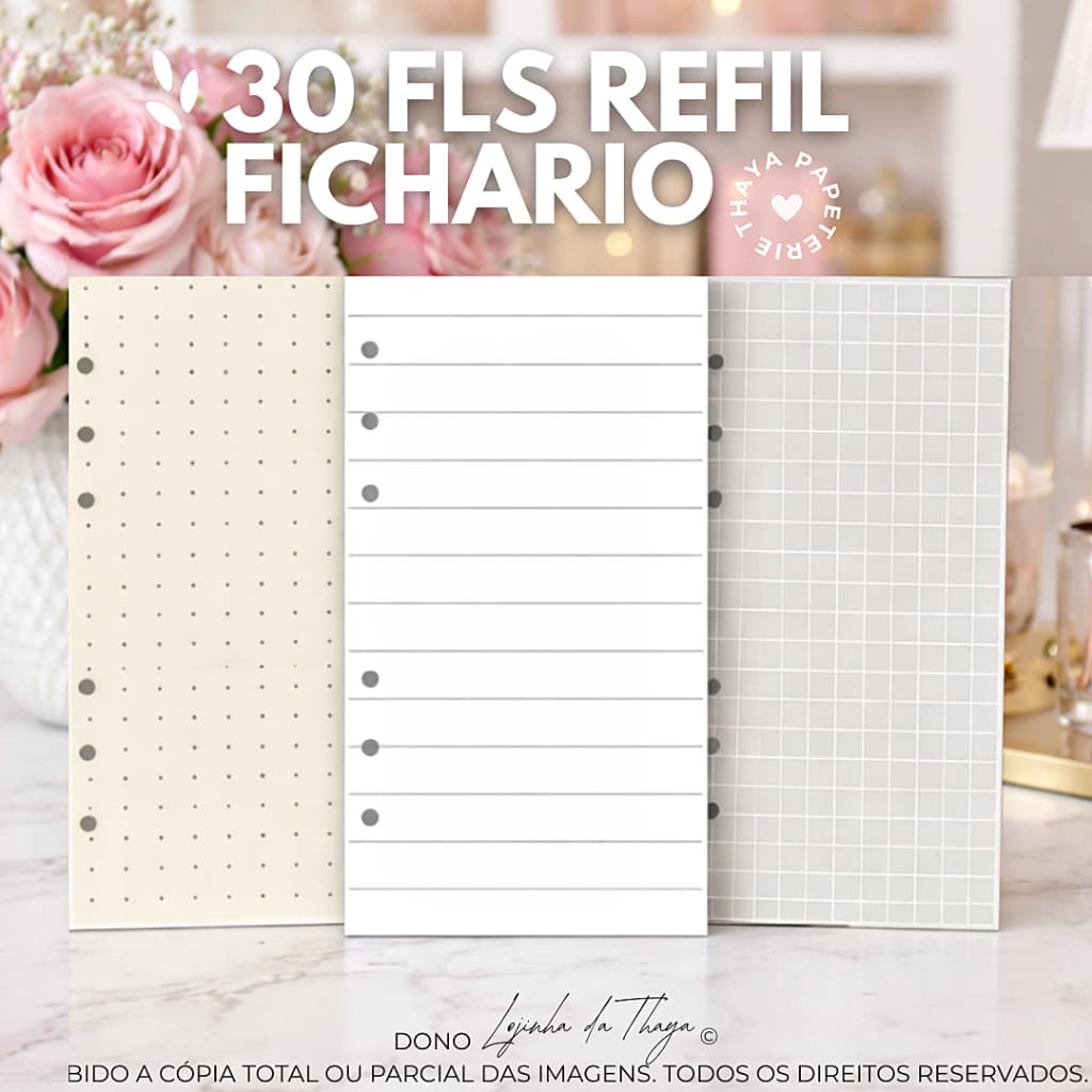 refil fichário binder 30 folhas de 90g pontilhadas quadriculadas brancas pautadas polen bullet journal  a7 a6 a5 a4