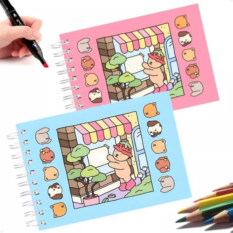 Caderno Livro de Colorir Ursinho para Crianças Capa Dura 48 Páginas Pintura