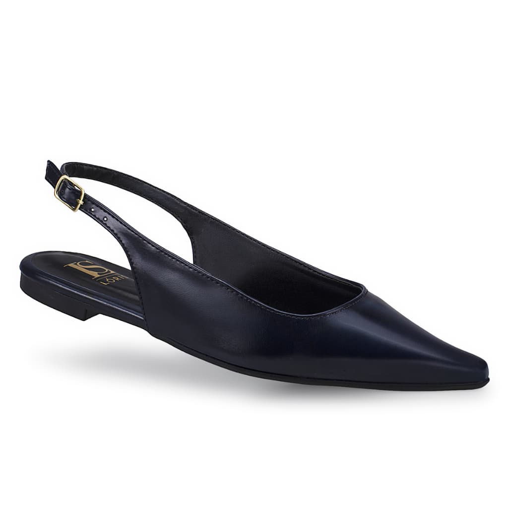 SlingBack Sapatilha Bico Fino com Fivela Verniz Texturizado Confortável Fashion 4130