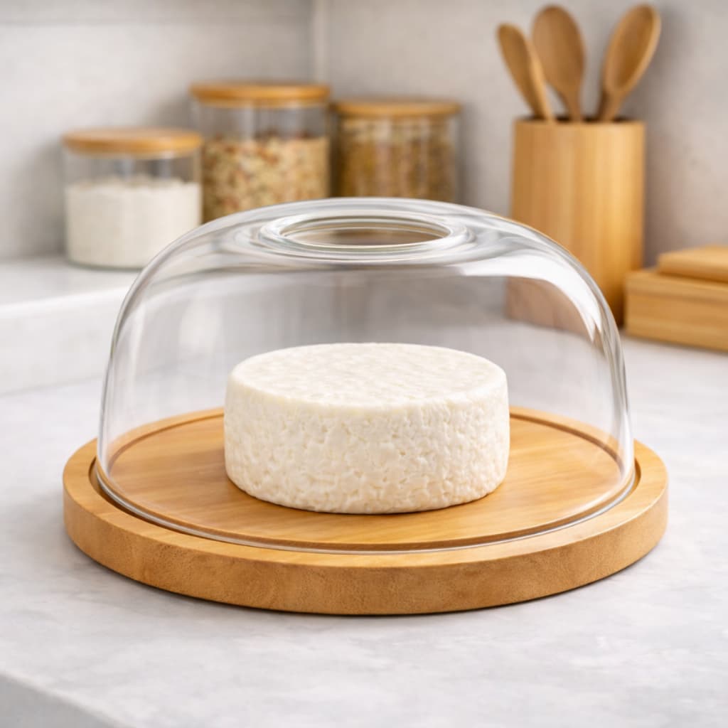 Porta Queijo Queijeira Madeira Bambu Com Tampa 19cm X 9cm Em Acrílico Mesa Posta