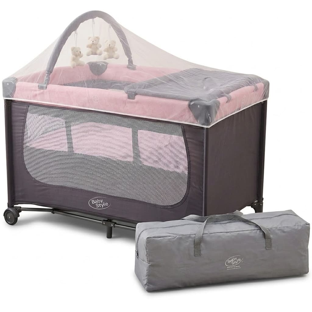Berço Cercado Joly Infantil com Trocador Mobile Mosquiteiro e Brinquedo Desmontável e Portátil