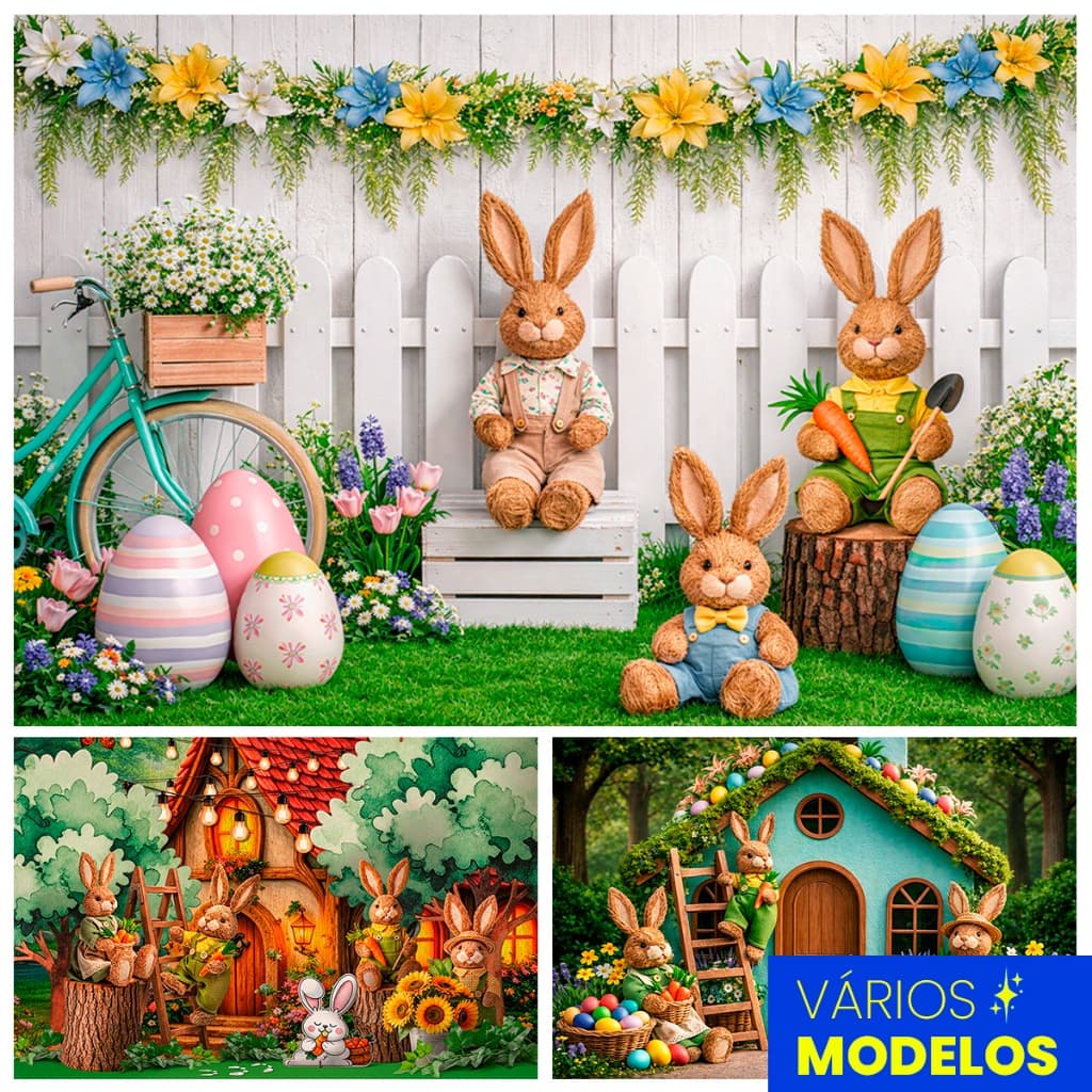 Painel Fundo Fotográfico Retangular Newborn Feliz Páscoa 1,50x2,20 Mt