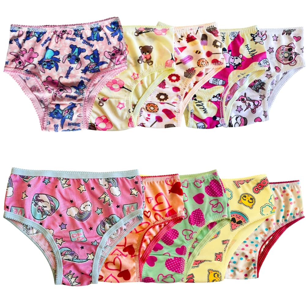 Kit com 5/10 Calcinhas Infantil forro 100% algodão 0 a 9 Anos meninas criança