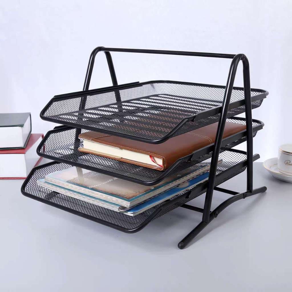 Suporte para Documentos 2 e 3 Níveis Multiuso Bandeja Organizador de Mesa para Escritório Porta Livros Prateleira