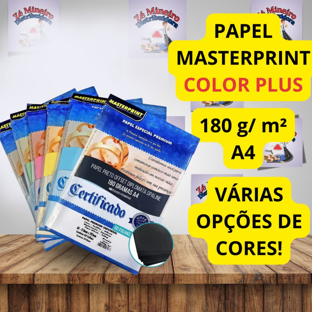 Papel Colorplus 180g A4 Masterprint - Preto Verde Vermelho Amarelo Rosa Azul Artesanato