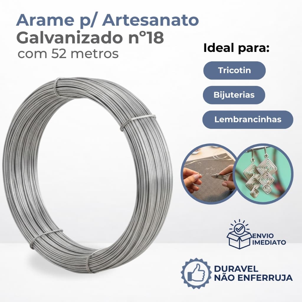 Arame para Artesanato Galvanizado nº18 com 52 metros Bijuterias Tiaras Trabalhos Manuais