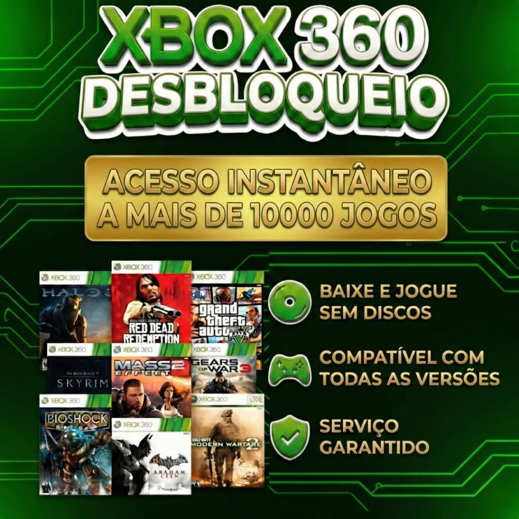 Desbloqueio Automático Xbox 360 | + 10000 Jogos e Emuladores | Pen Drive 32GB incluso