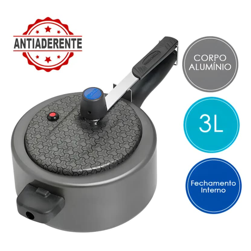 PANELA DE PRESSÃO 3 LITROS ANTIADERENTE + ENVIO SEGURO EM 24 HORAS ÚTEIS