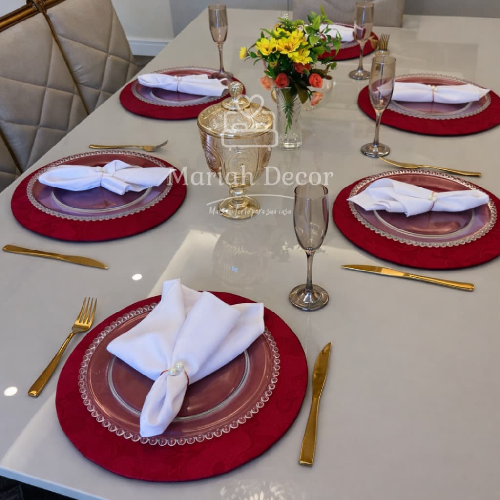 Kit 6 Capa Sousplat Supla 35cm Jacquard Redondo Decoração Elegante