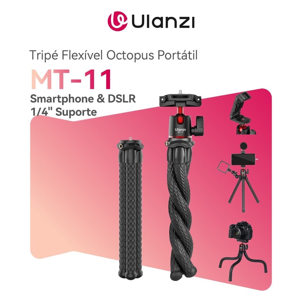 ULANZI MT-11 Tripé Flexível Octopus 360° Dobrável Portátil Para Smartphone E DSLR 1/4" Suporte
