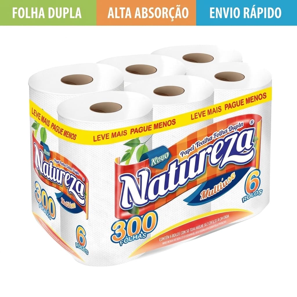 Papel Toalha Folha Dupla Natureza Alta Absorção Cozinha