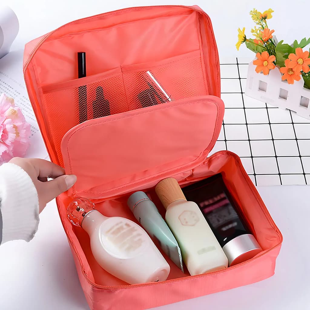 Bolsa Necessaire de Viagem Organizador Objetos de Higiene Pessoal Maquiagem Com Divisória e Alça