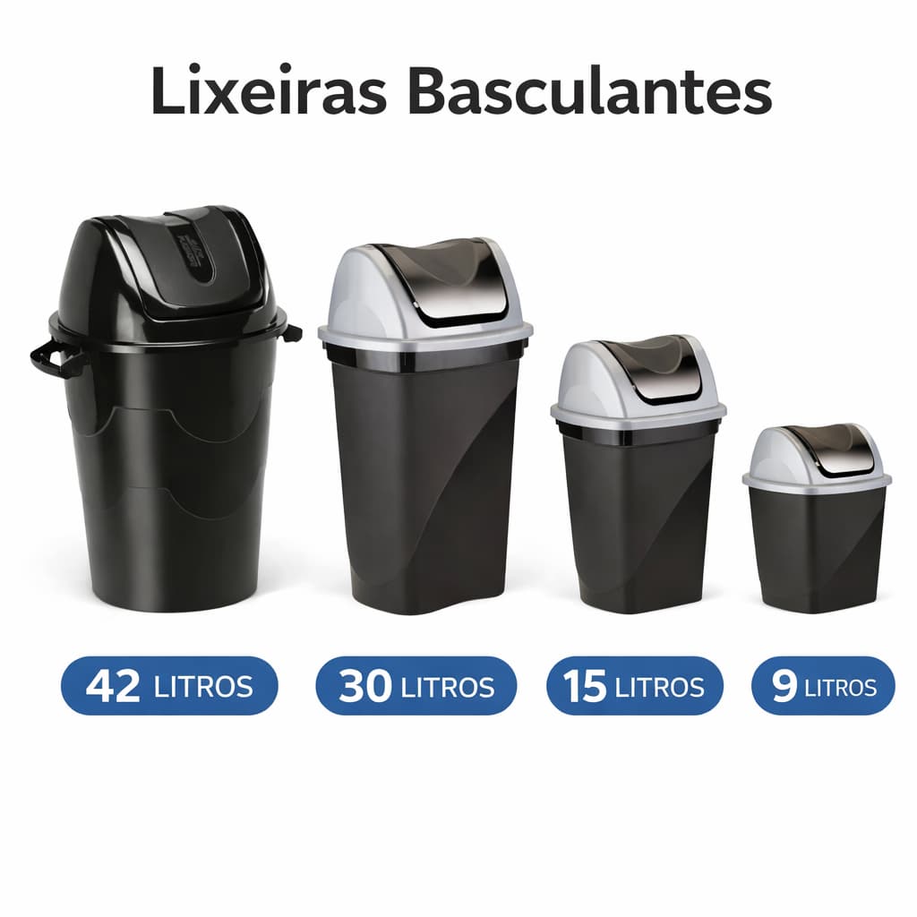 Lixeira Basculante 9/15/30/42 Litros Preto Plástico