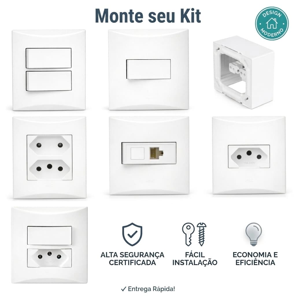 Interruptor Tomada 10 amperes 4x4 cm Sobrepor Sistema X Branco Brava Iriel Soprano Monte seu Kit