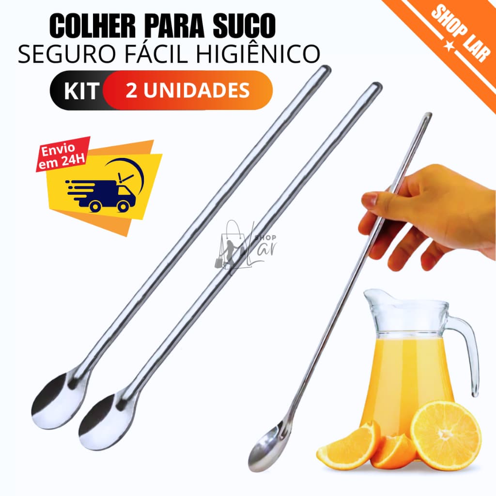 2 Colheres Grandes de 30cm Colher para Sucos Drinks Milkshakes Bebidas Aço Inox para Cozinha Suco