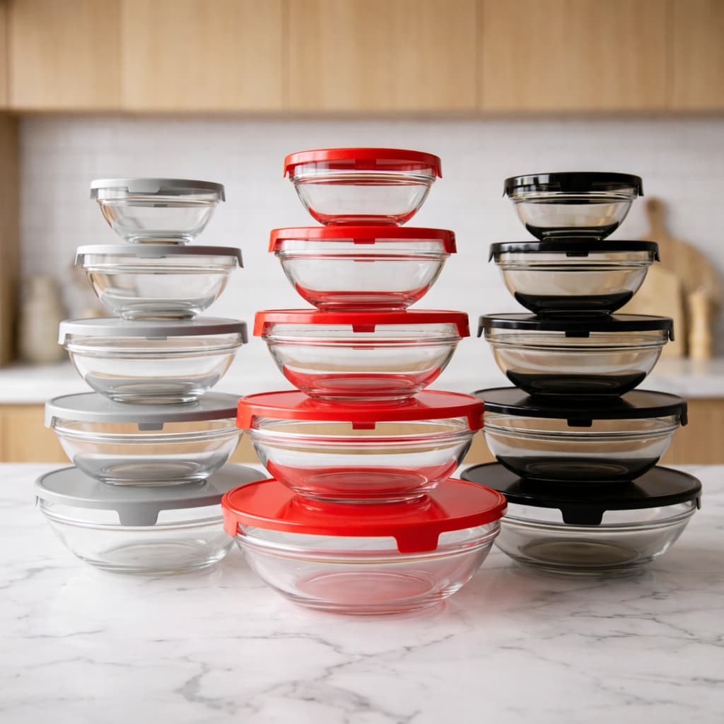 Conjunto de 5 Potes de Vidro Redondos – Ideal para Alimentos e Refeições