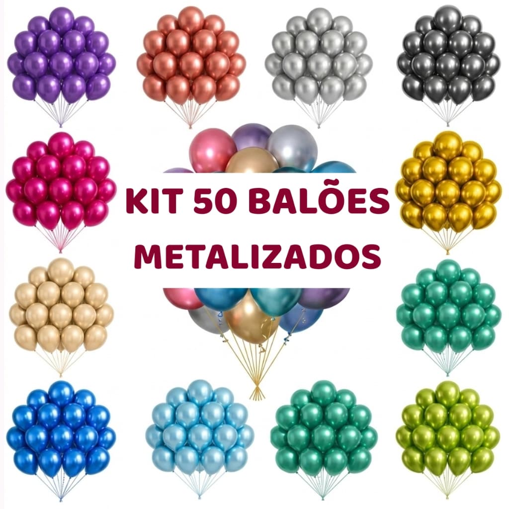 50 Bexiga Metalizada Cromadas Balão Nº 10 Decoração Festa Aniversário Casamento Evento Painel
