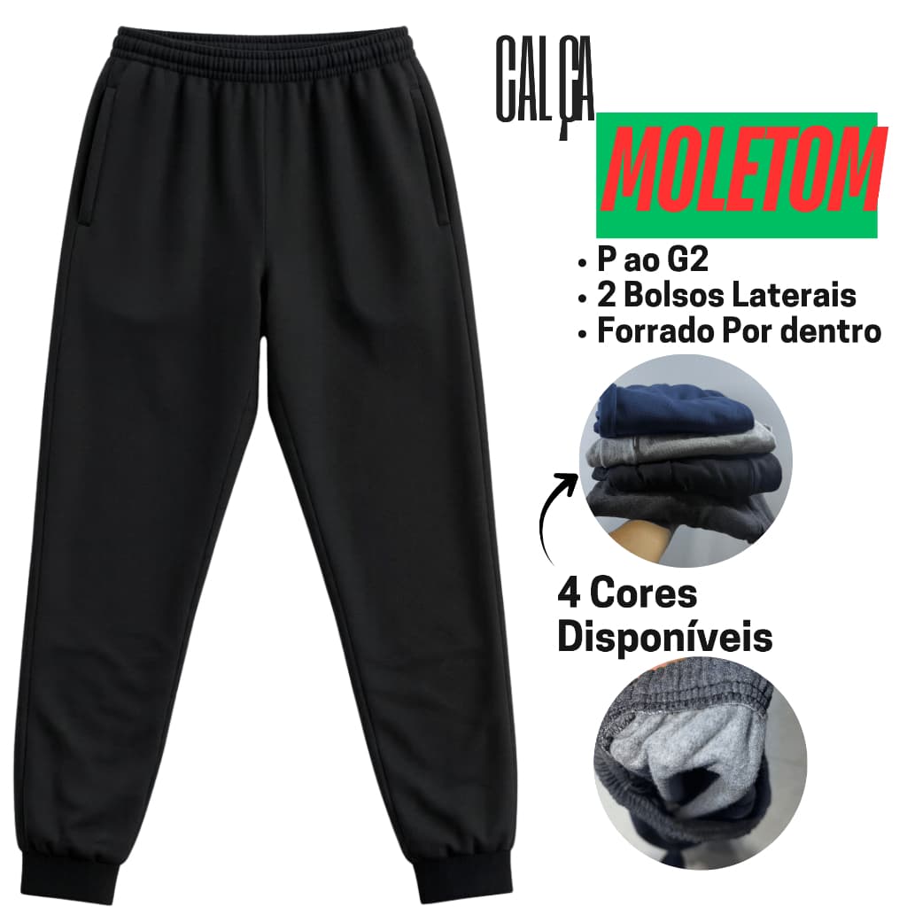 Calça Moletom Adulto Unissex Tecido forrado 2 bolsos laterais 4 cores disponíveis Frio versátil Grosso Envio imediato