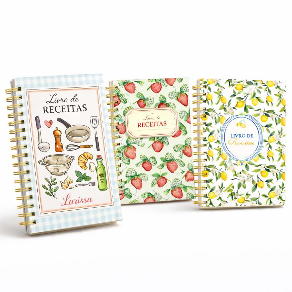 Livro de Receitas Inteligente Personalizado com Nome Capa Dura 100 Folhas Caderno Receita