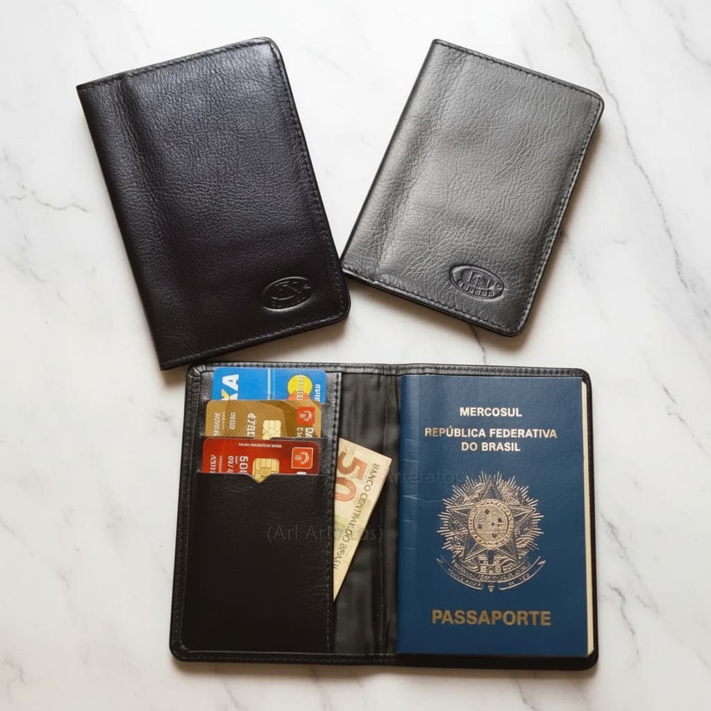 Porta Passaporte Masculino Couro Legítimo Com Porta Cartões