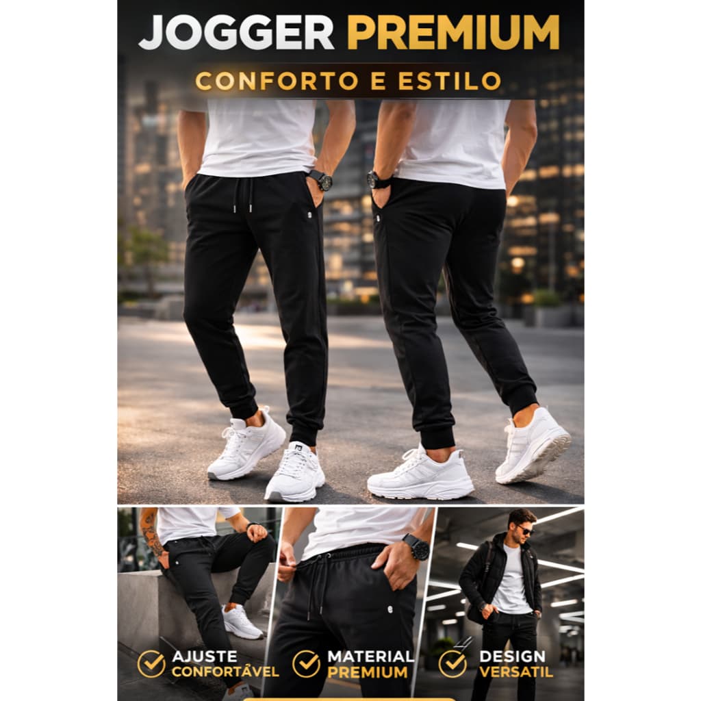 Kit até 2 Calça Moletom Jogger Unissex Masculina Feminina Bolso Cordão Academia