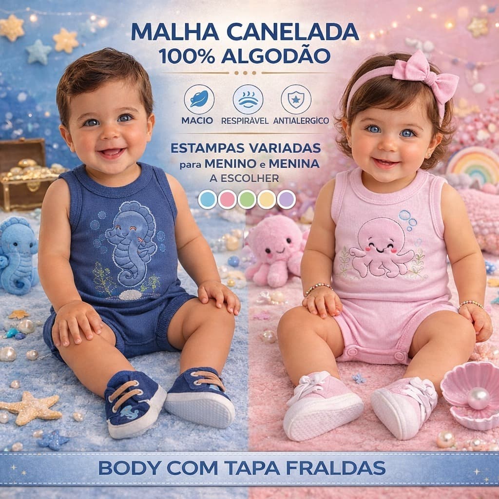 Conjunto bory body regata e tapa fralda bebe menino e menina algodão canelado