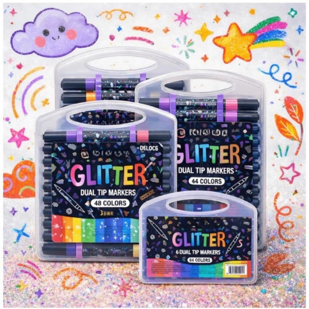 Caneta Marcadora Glitter Metalizada Ponta Dupla Conjunto De Canetinhas Colorir Bobby Goods 24 Cores