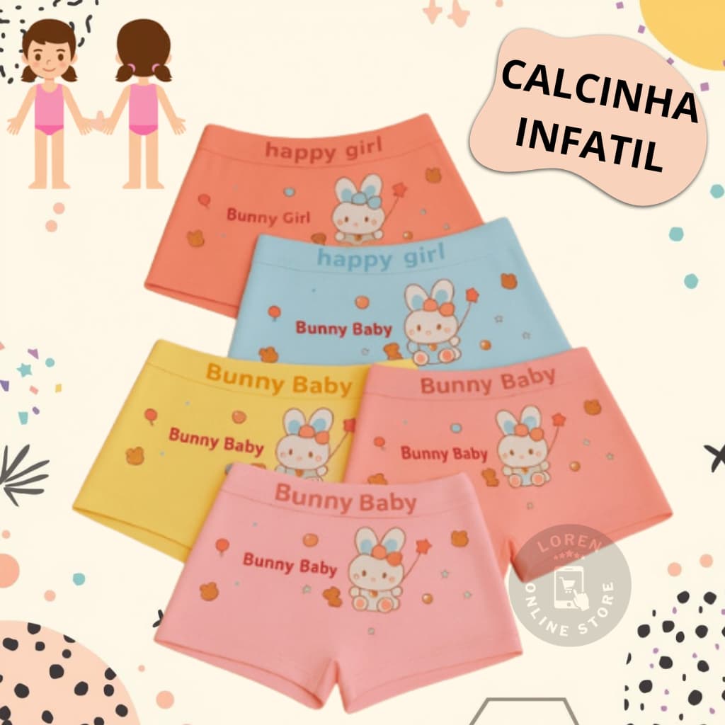 Kit Calcinhas Importada box Shortinho Infantil menina Estampada Tam 02 a 10 Anos