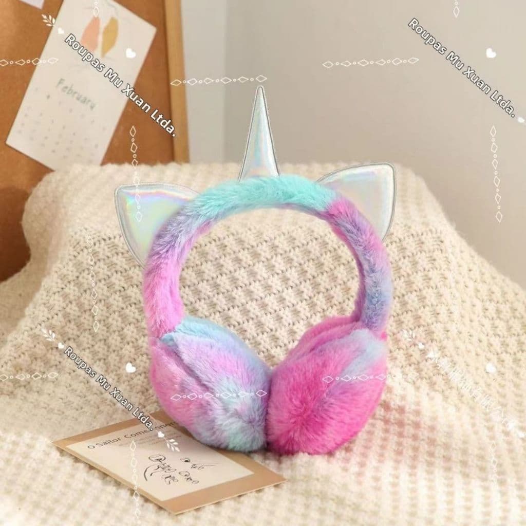 Protetor de Orelha Unicórnio Infantil Inverno Pelúcia Quentinho e fofo