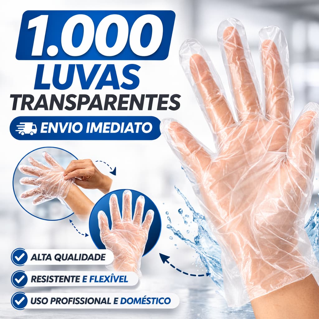 Kit Luva Descartável Plástica Com 1000 Unidades Talge Luva Plástica Transparente