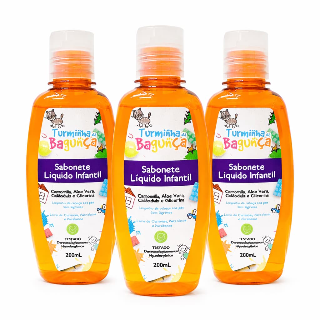 Kit com 03 Frascos de Sabonete Líquido Baby 200 Ml - Turminha Da Bagunça