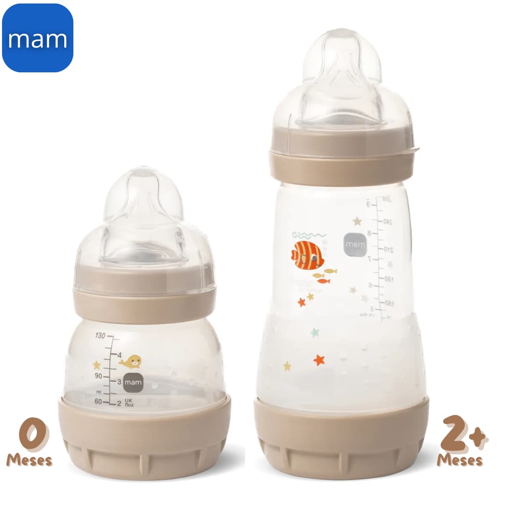 KIT 2 Mamadeiras Anticólica Mam Easy Start Bebê - 130/260 ml Bege Nova Coleção