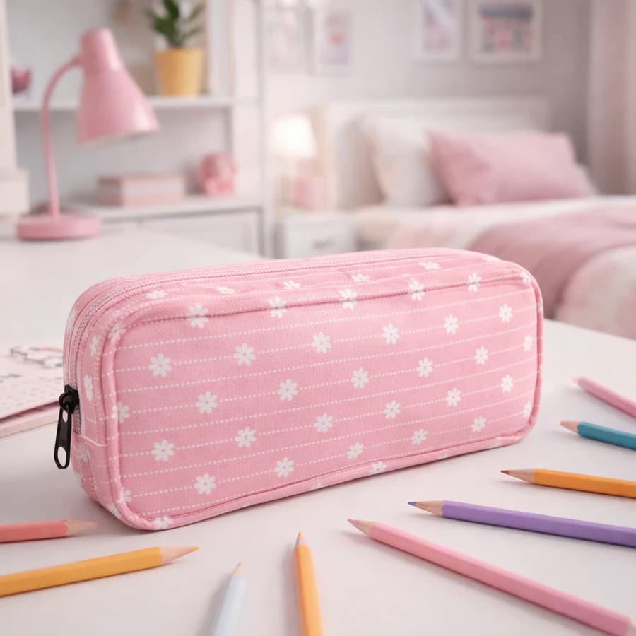 Estojo Escolar Retangular Faculdade Estampa Flores Moderno