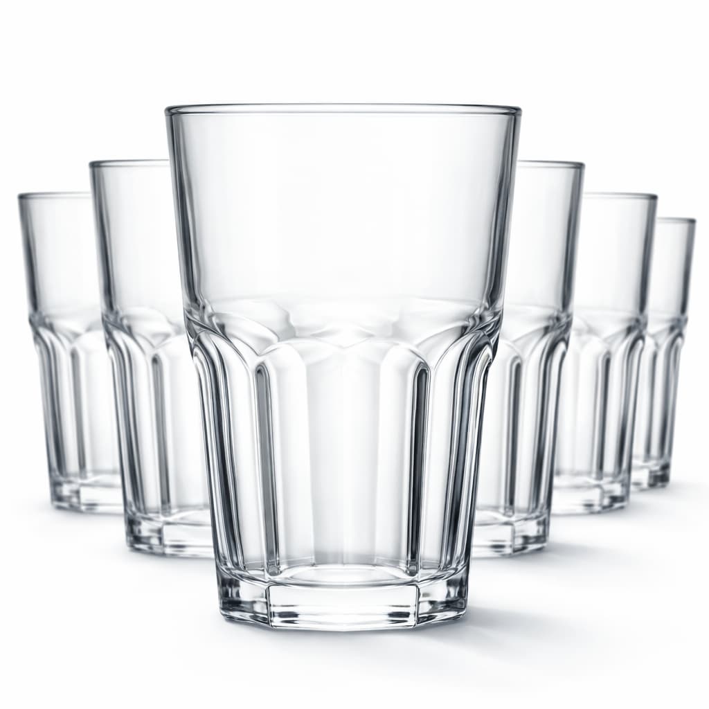 Jogo De Copos Em Vidro Kit 6 Peças reforçado Cozinha Água Suco Drink Refrigerante 350ml Restaurante