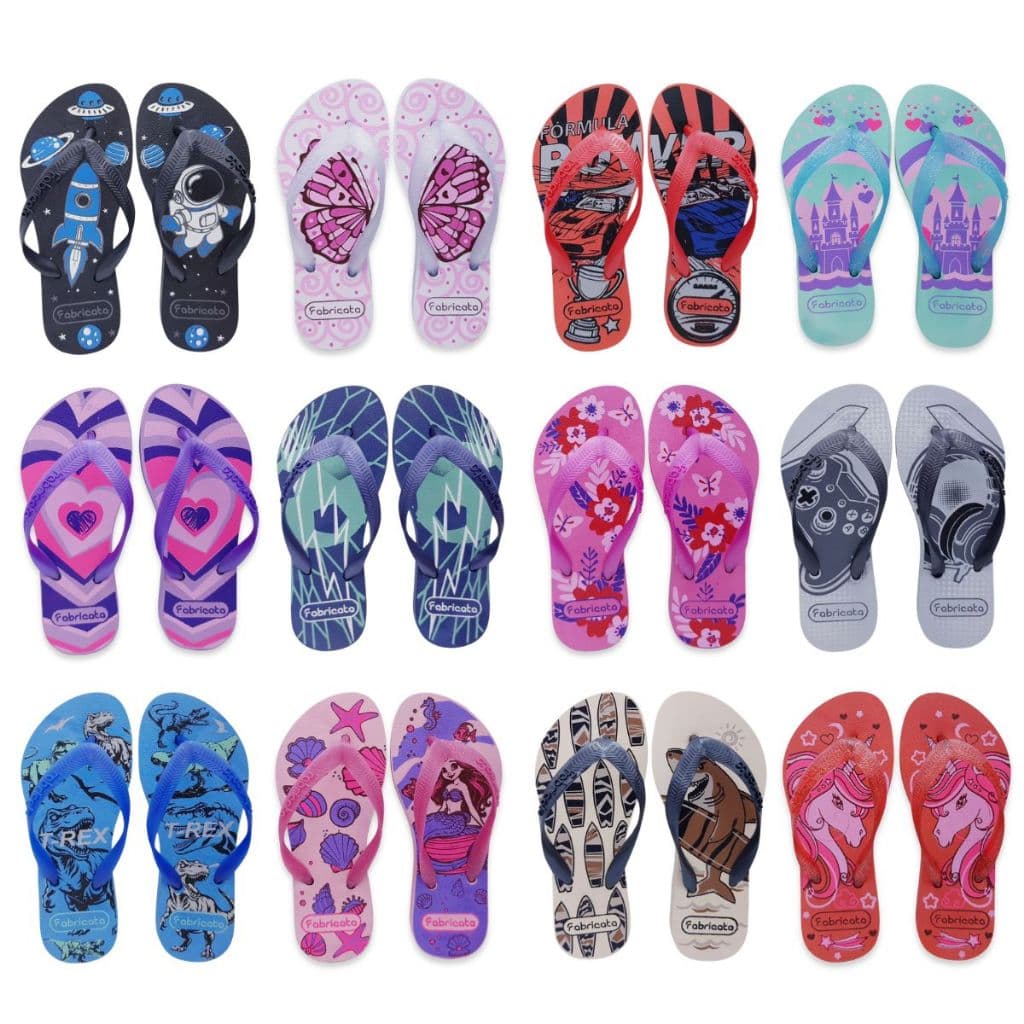 Kit 10 Pares Chinelo Sandália Rasteira Infantil MARCA FABRICATA Criança Estampado Menina Menino K37