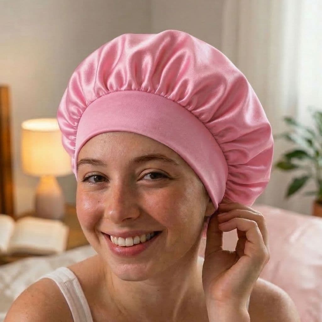 Touca De Cabelo Com Faixa Cetim Dupla Face Anti Frizz Para Dormir Confortável