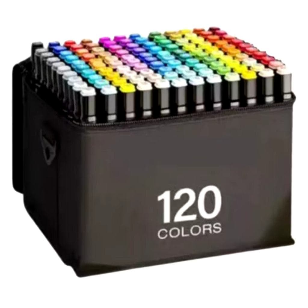 Conjunto de 120 canetas aquarela de ponta dupla com tinta à base de óleo de secagem rápida.