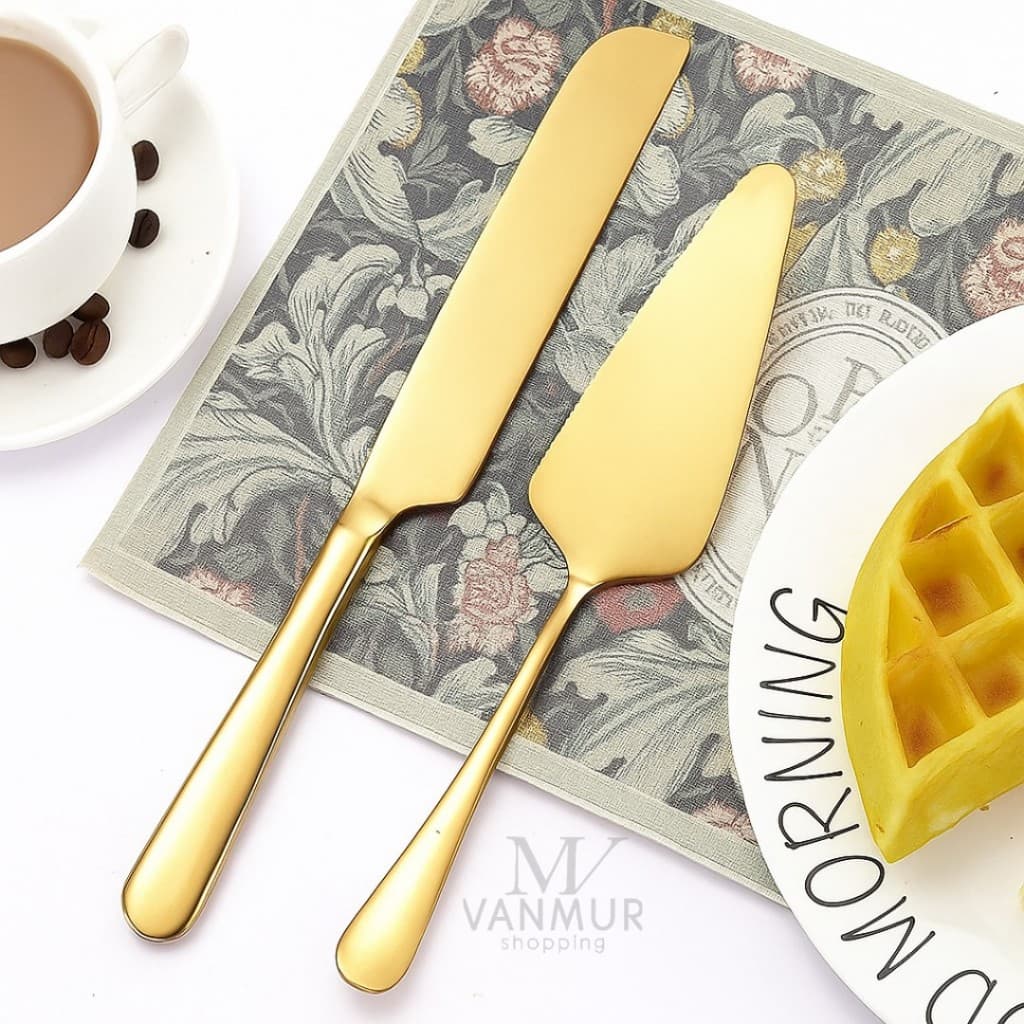 Espátula Aço Inox Dourada Para Bolo Torta de Servir 22,5cm Mesa Posta