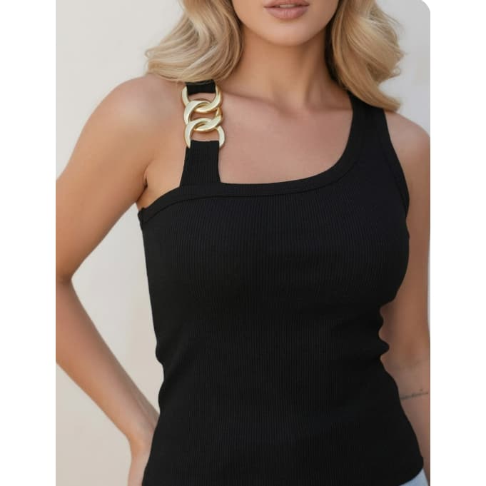 Blusa Feminina Nula Manga Ribana Canelada Um Ombro Só Com Fivela Elegante Caimento Perfeito Tendencia Verão