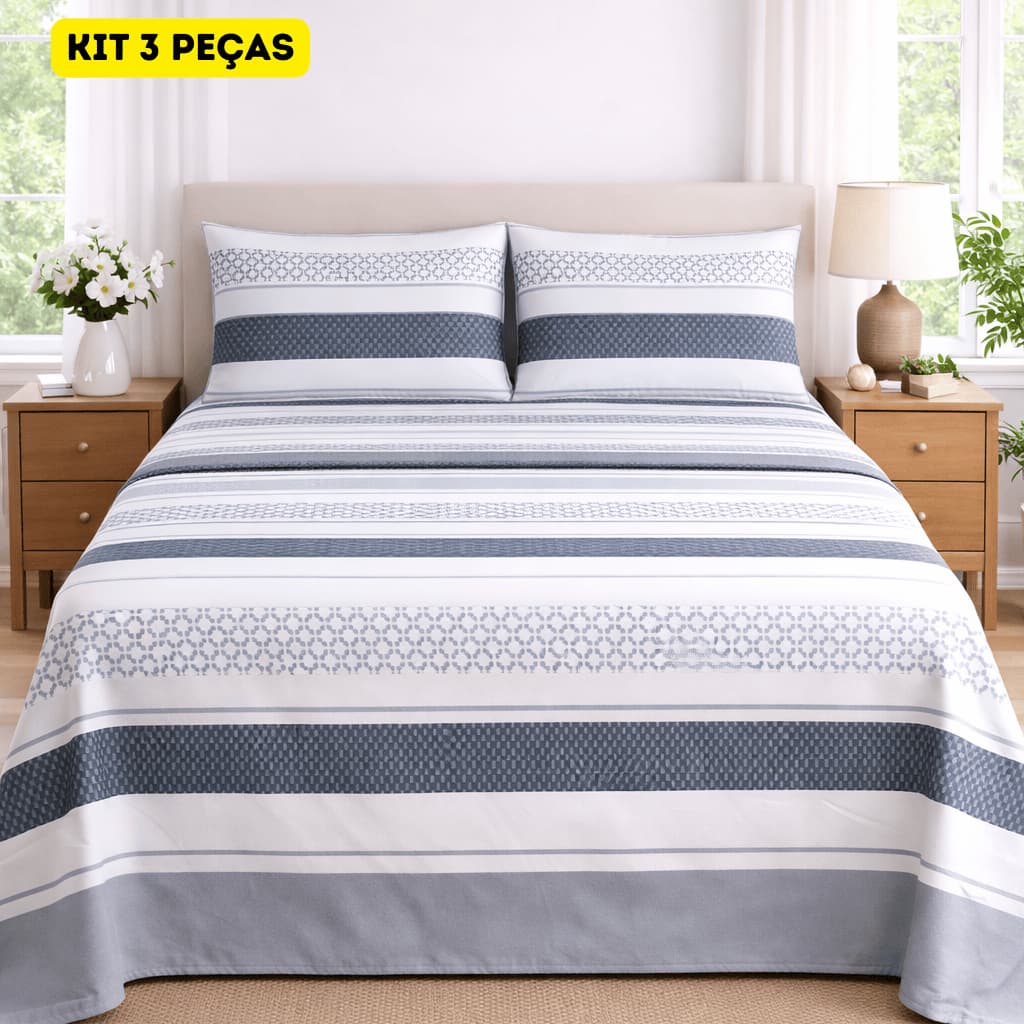 Kit Lençol 3Pçs Percal 500 Fios Casal Queen Linha Luxo Premium