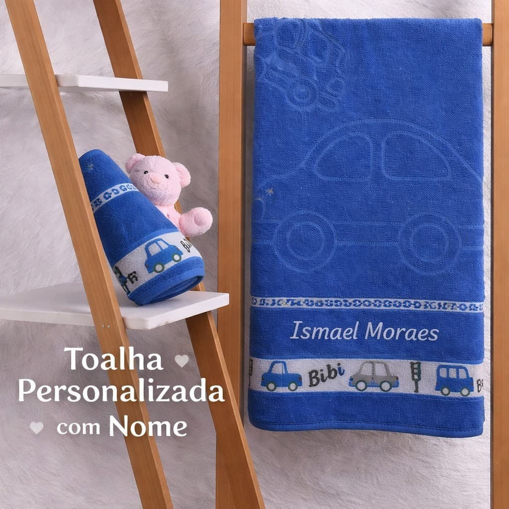 Toalha de Banho Infantil 100% Algodão Personalizada com Nome Bordado Grátis - Presente Criança Aniversario