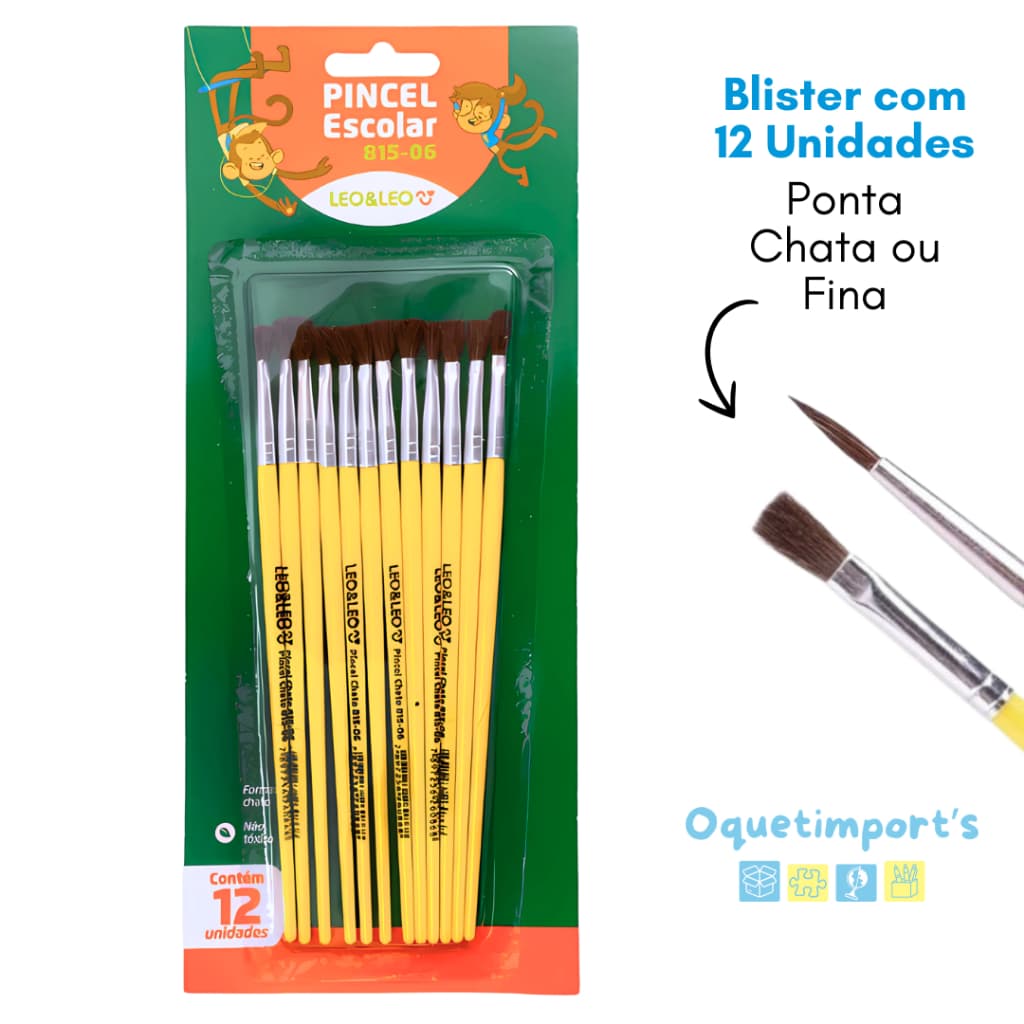 Kit Pincel Escolar P/ Pintura em Guache e Artesanato Leo Leo 12 ou 24 Unidades