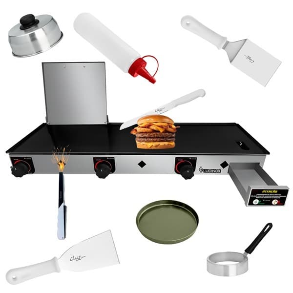 Chapa De Lanche ECONÔMIC Industrial Grande 90x30 À Gás + KIT ACESSÓRIOS