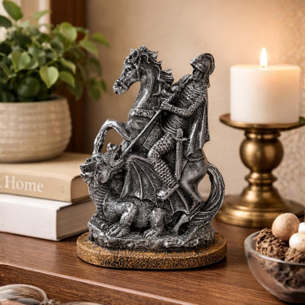 São Jorge No Cavalo Guerreiro Estatueta Decoração De Resina