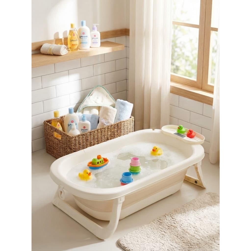 Banheira Bebê 36 Litros Silicone Dobrável Compacta Design Moderno