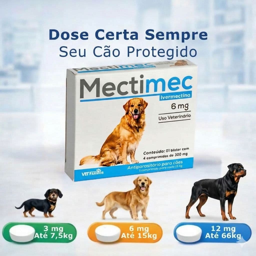 Mectimec Ivermectina Para Cães Carrapatos, Pulgas, Sarnas Antiparasitário Pequenos Médios e Grandes